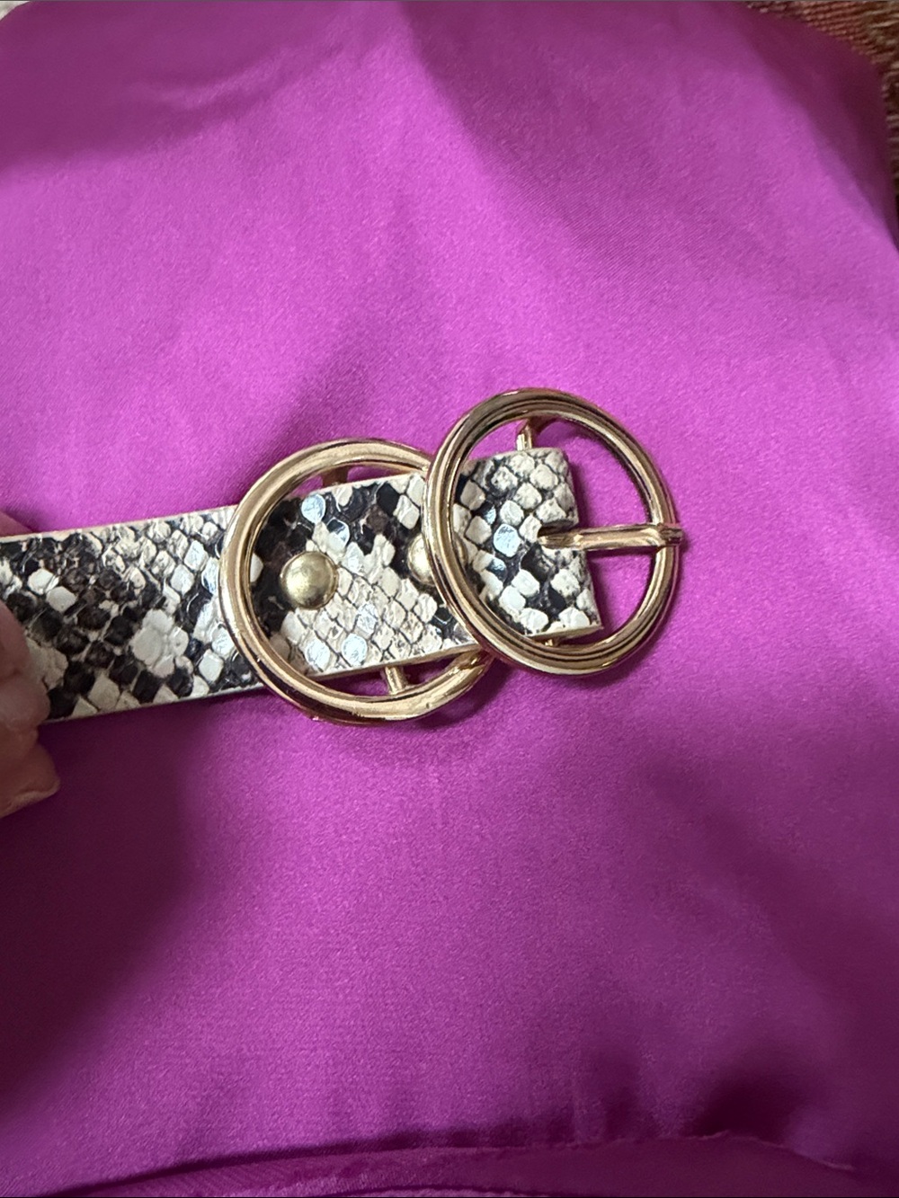 River Island Black & White Snakeskin Belt with Double Gold Rings